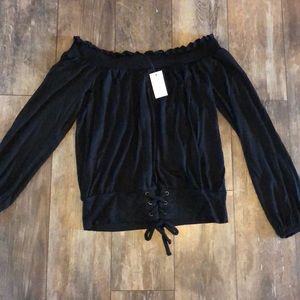 NWT Aeropostale XS Black Tied Off the Shoulder Top